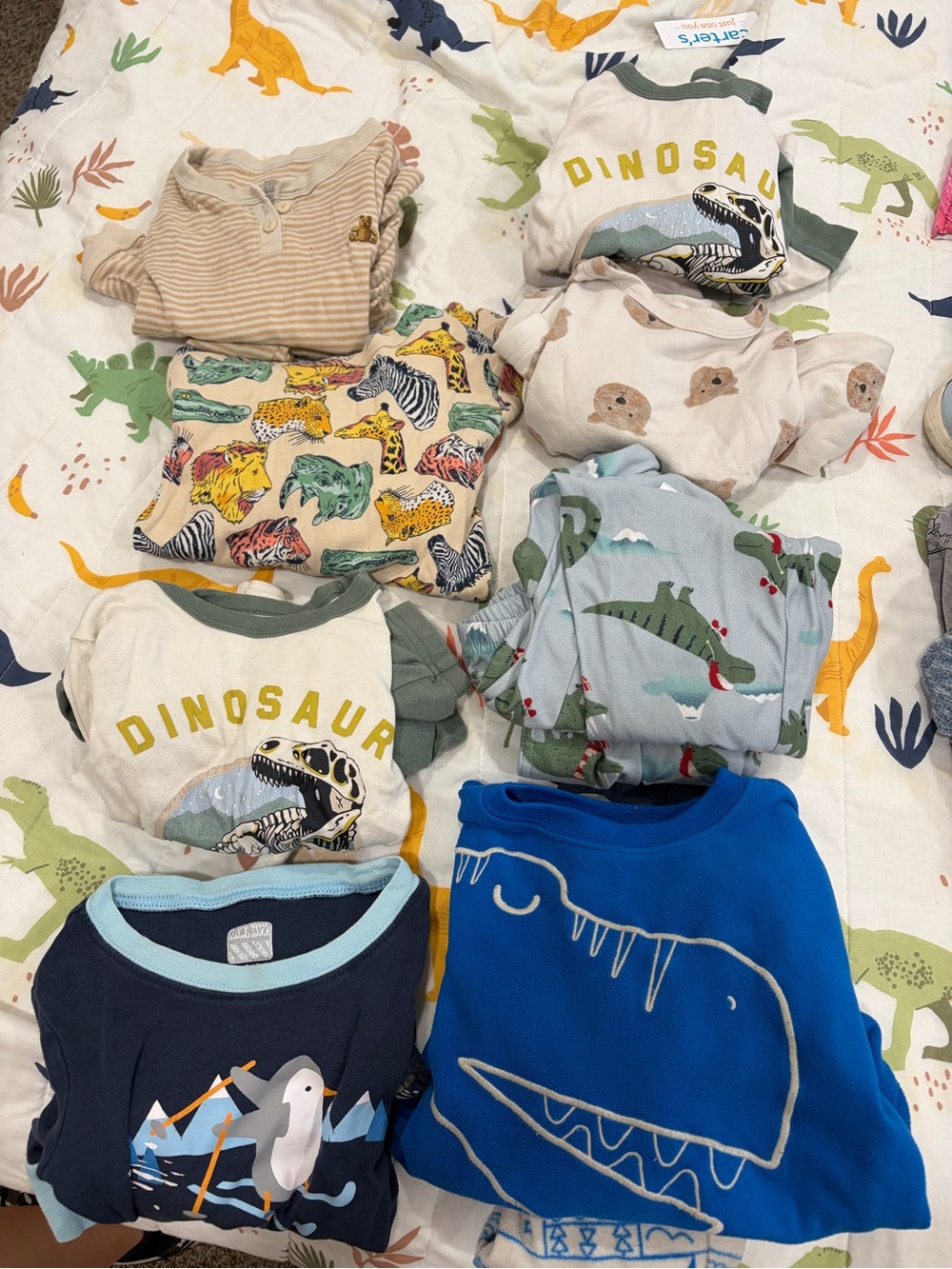 GAP Boys Multicolor Dinosaur & Animal Pajama Set - Blue, Green, Tan, Navy